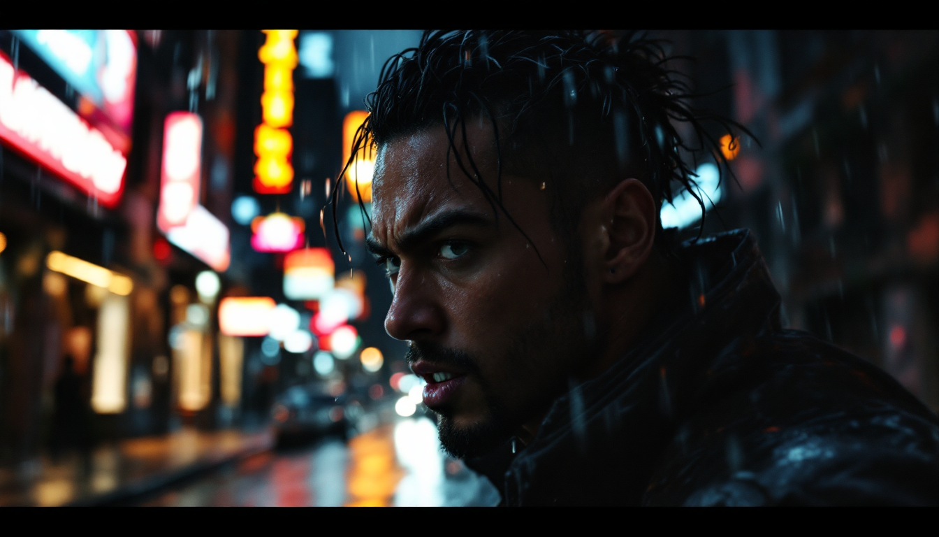 Kling AI 영화 예고편 템플릿으로 만든 비 오는 도시를 달리는 극적인 영상