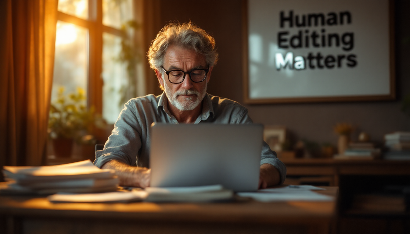 AI가 생성한 원고를 작가가 직접 검토하고 수정하는 모습