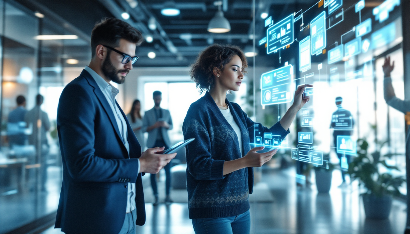 AI 영상 산업의 새로운 직업군인 프롬프트 엔지니어, 스토리텔링 컨설턴트 등이 협업하는 모습