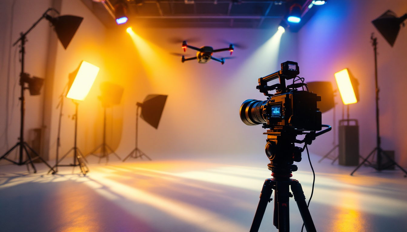 고급 Kling AI 프롬프트 작성을 위한 영화 촬영 세트와 조명 장비