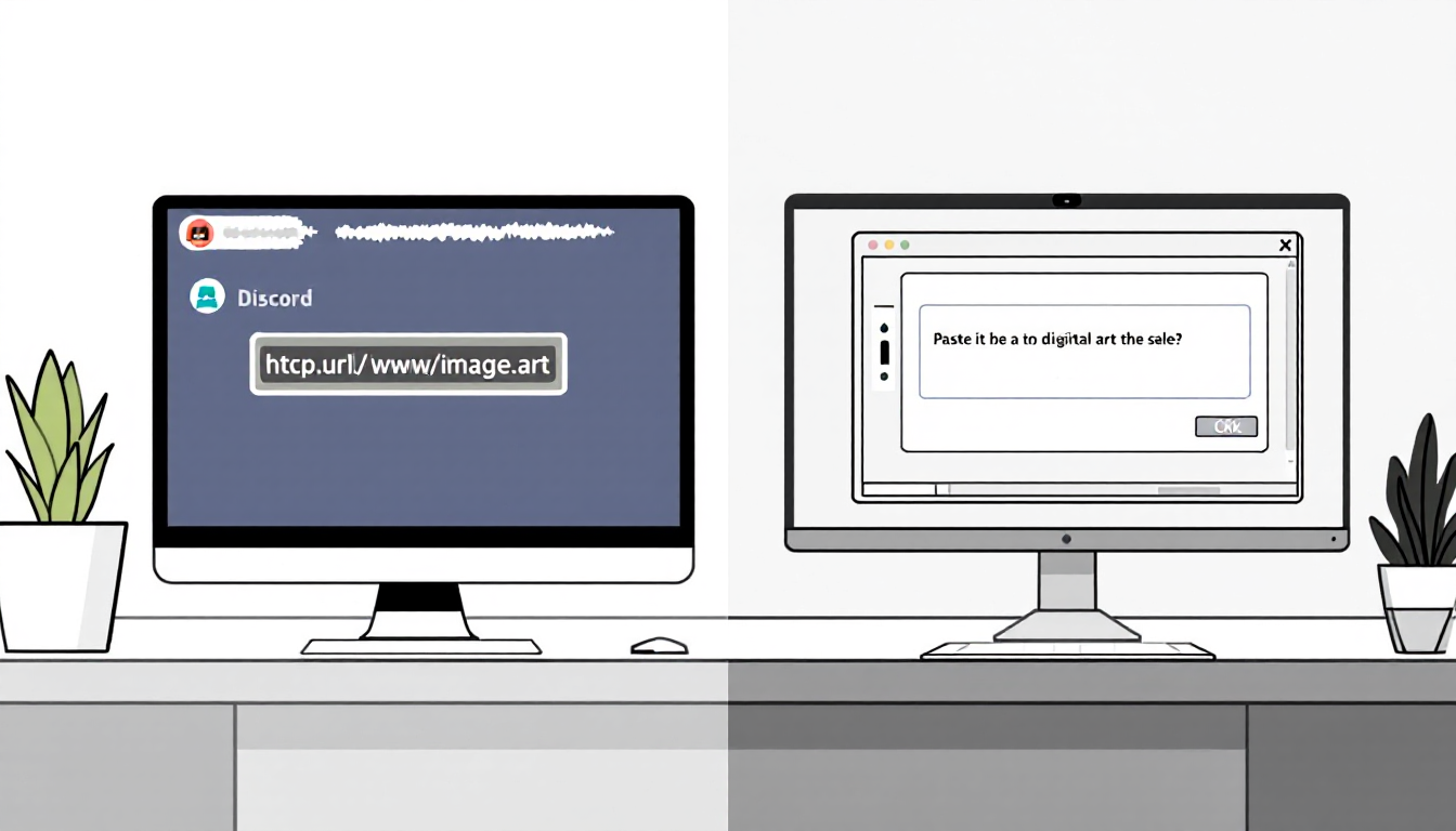 디스코드에서 이미지 URL을 복사하고 프롬프트에 붙여넣는 과정을 보여주는 단계별 튜토리얼 이미지