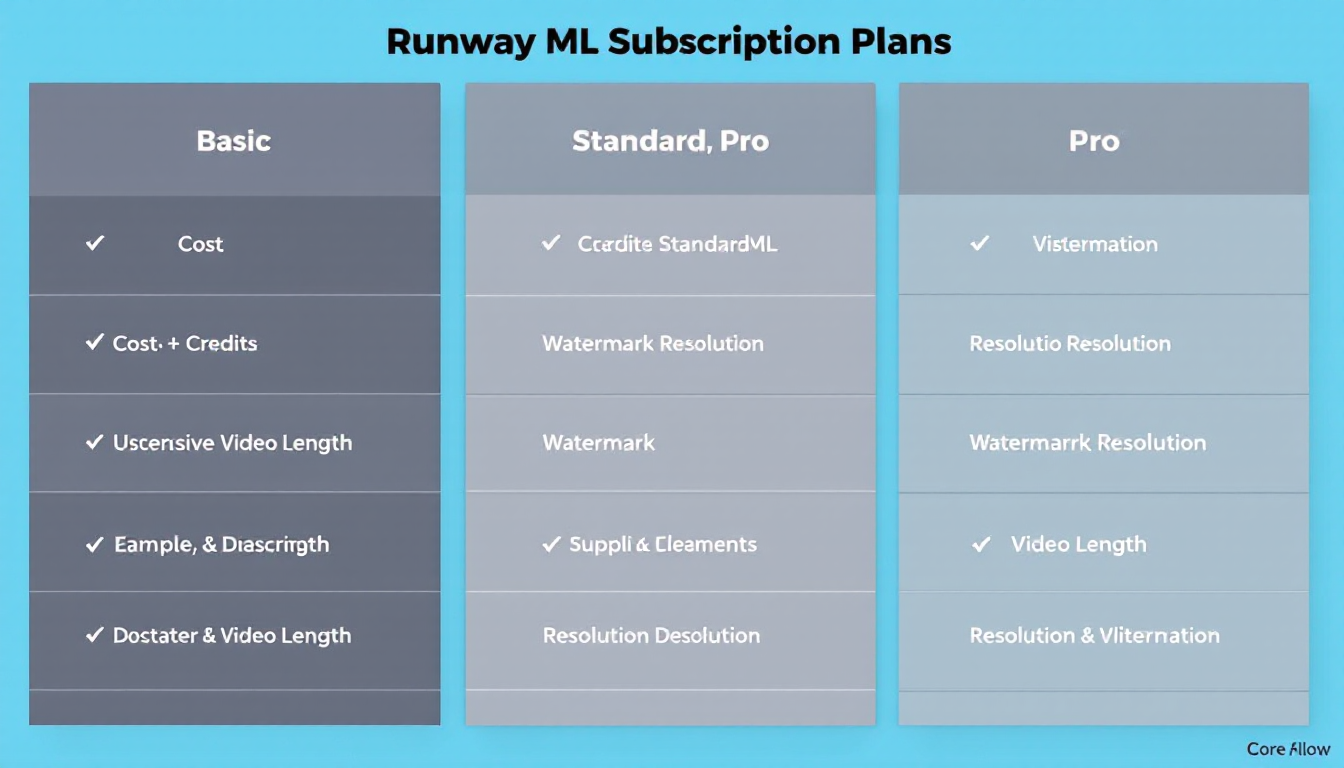 Runway ML 요금제 Basic Standard Pro 비교 인포그래픽 표