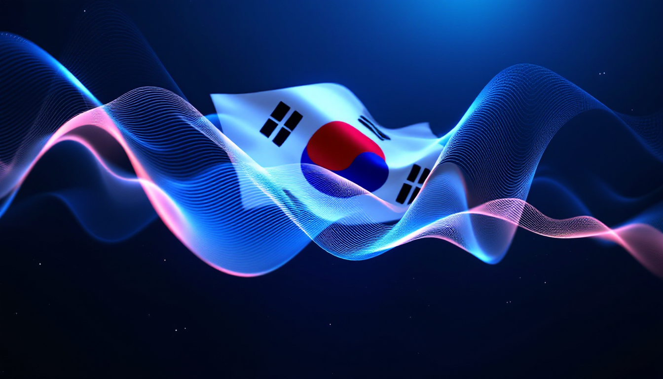 한국어 자연스러움과 정서 표현을 상징하는 한국 국기와 음파 패턴이 결합된 이미지