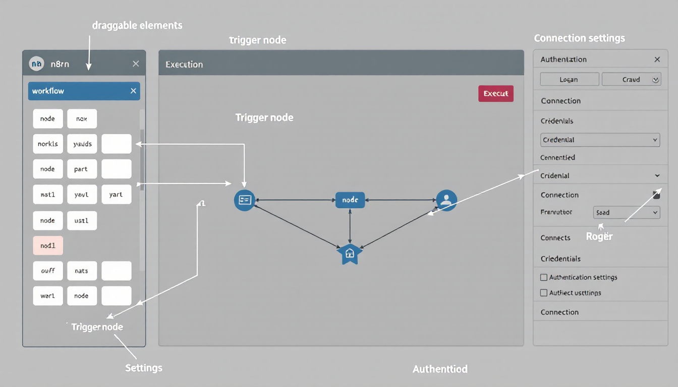n8n 인터페이스와 워크플로우, 노드 등 핵심 용어를 나타내는 화면 이미지