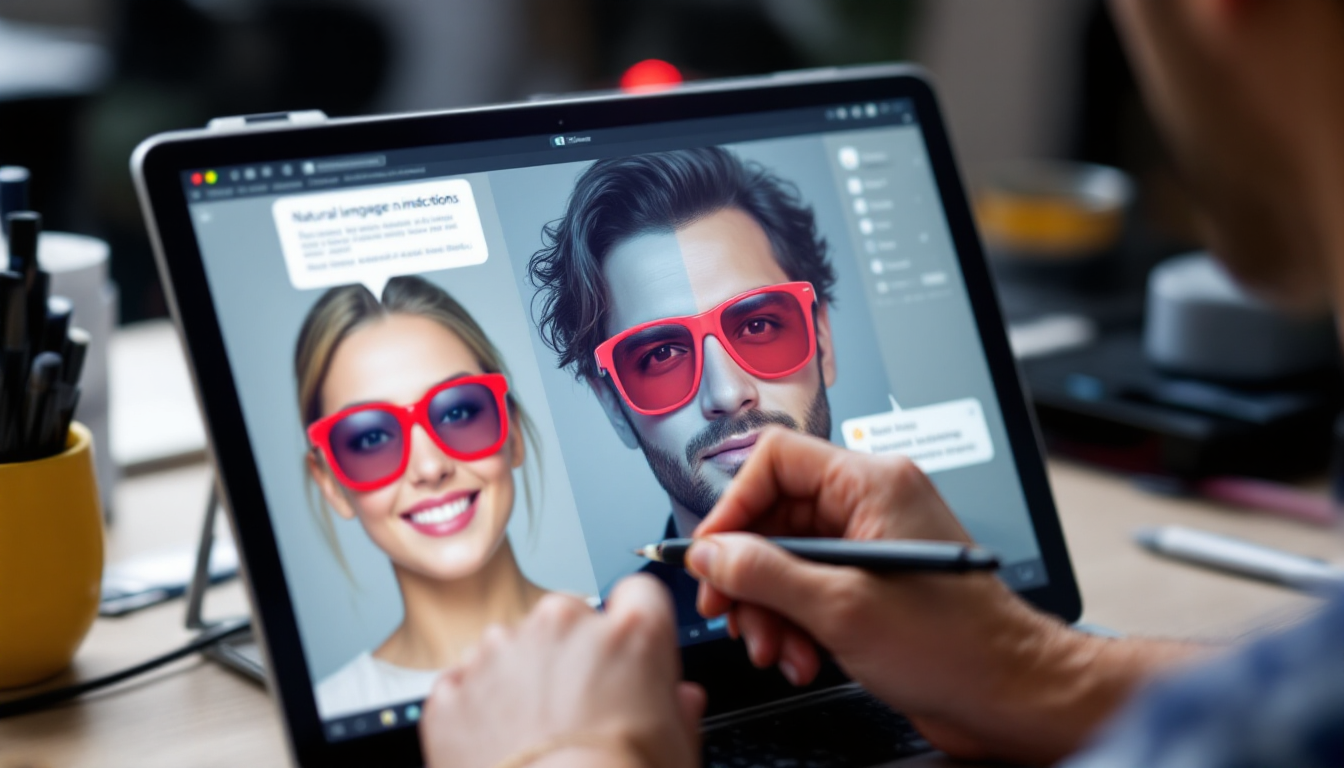 제미나이 AI 도구에서 생성형 편집 기능을 사용해 캐릭터 얼굴에 선글라스를 추가하는 장면