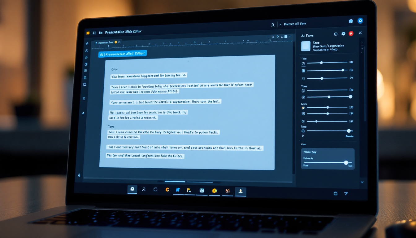 감마 AI의 AI 어시스턴트를 이용한 슬라이드 텍스트 편집 화면