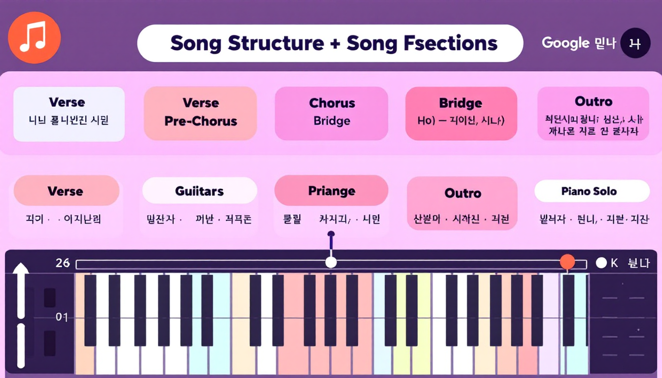 Suno AI에서 사용되는 노래 구조 태그([Verse], [Chorus])와 역할을 설명하는 인포그래픽
