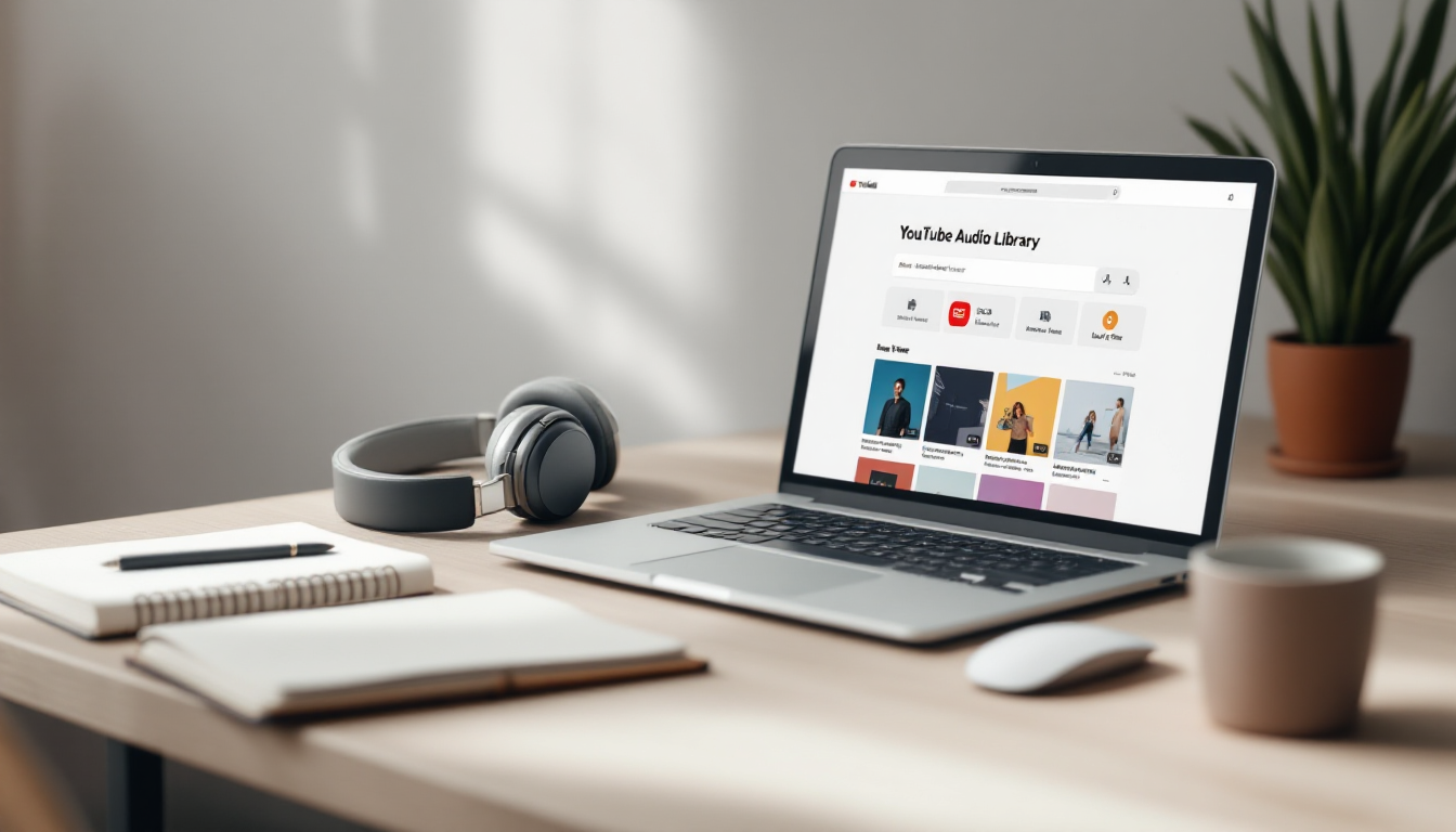 유튜브 오디오 보관함을 열어 저작권 없는 음원을 찾는 모습