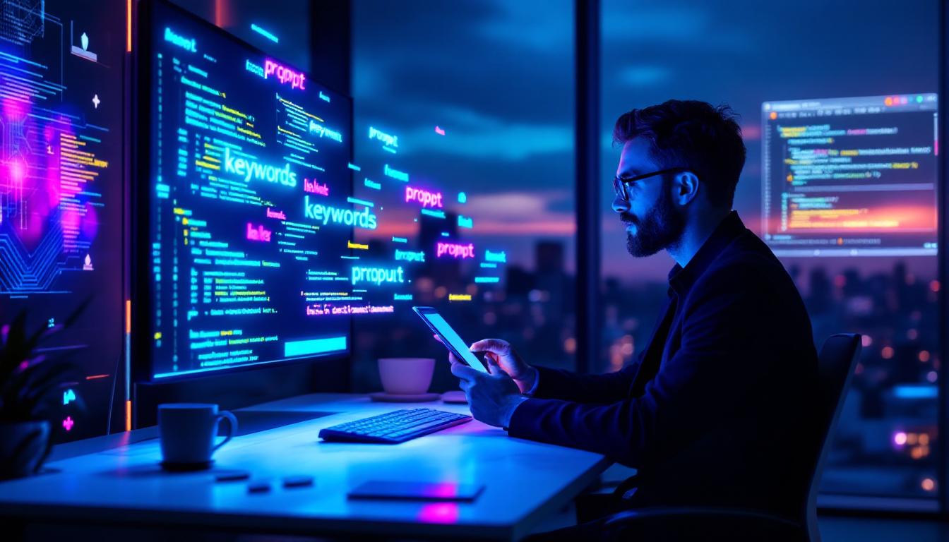 프롬프트 설계에 집중하는 개발자의 모습, 코드보다 프롬프트가 중요해지는 시대를 상징