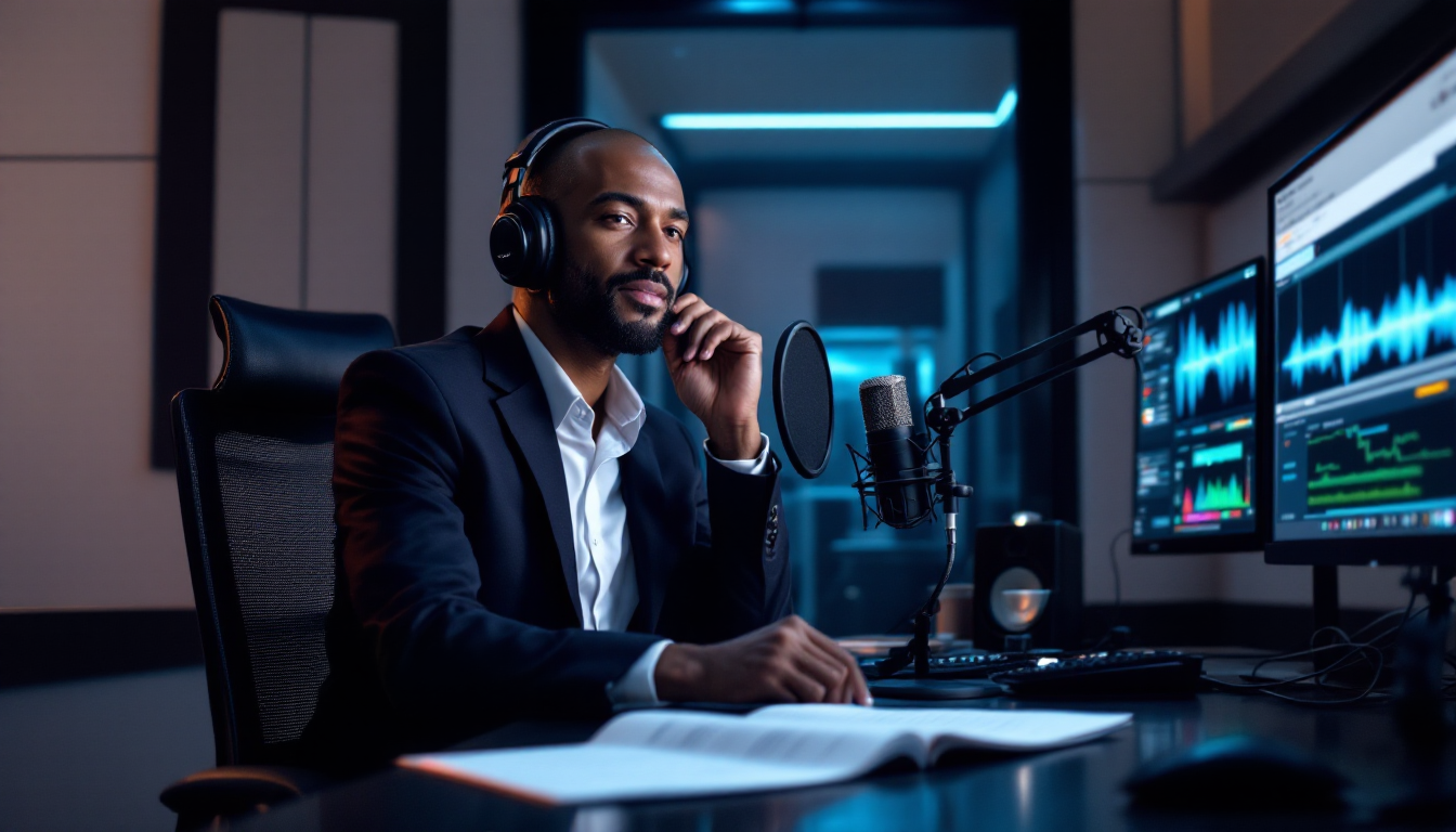 일레븐랩스의 고품질 보이스 클로닝 기술을 활용해 오디오북을 제작하는 전문 내레이터 이미지