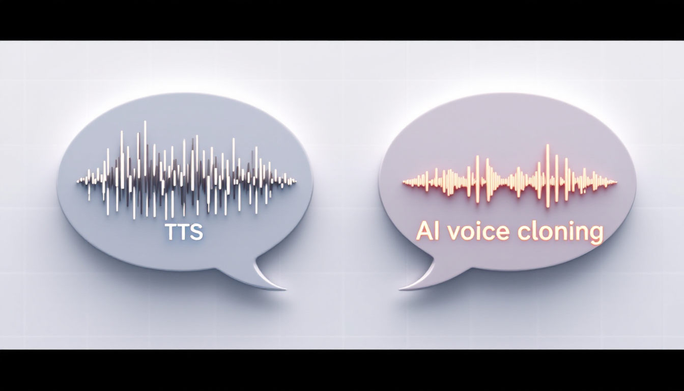 TTS와 AI 보이스 클로닝의 차이점을 비교하는 시각적 이미지