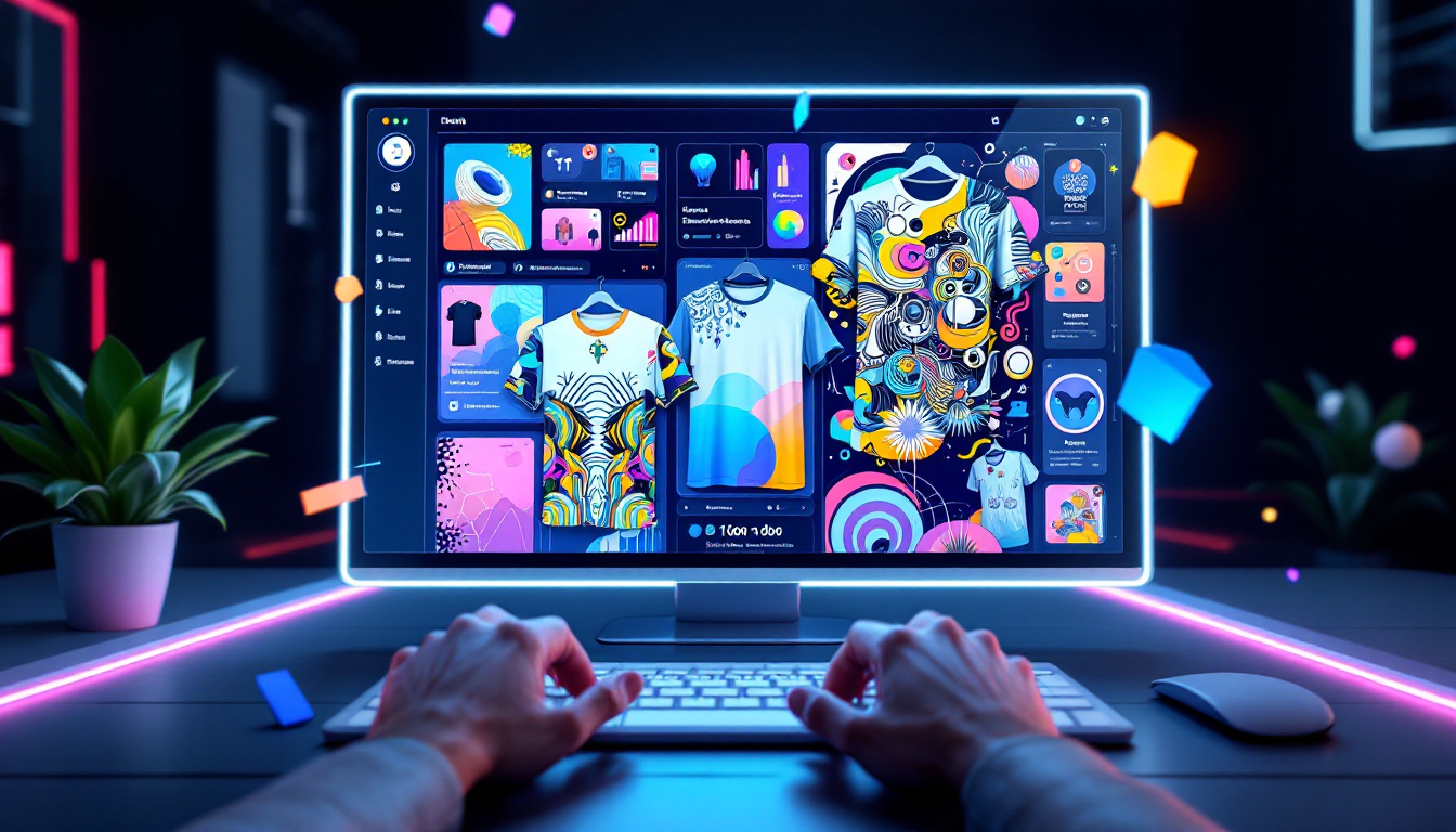 간단한 텍스트 프롬프트로 독창적인 티셔츠 디자인을 생성하는 AI 화면
