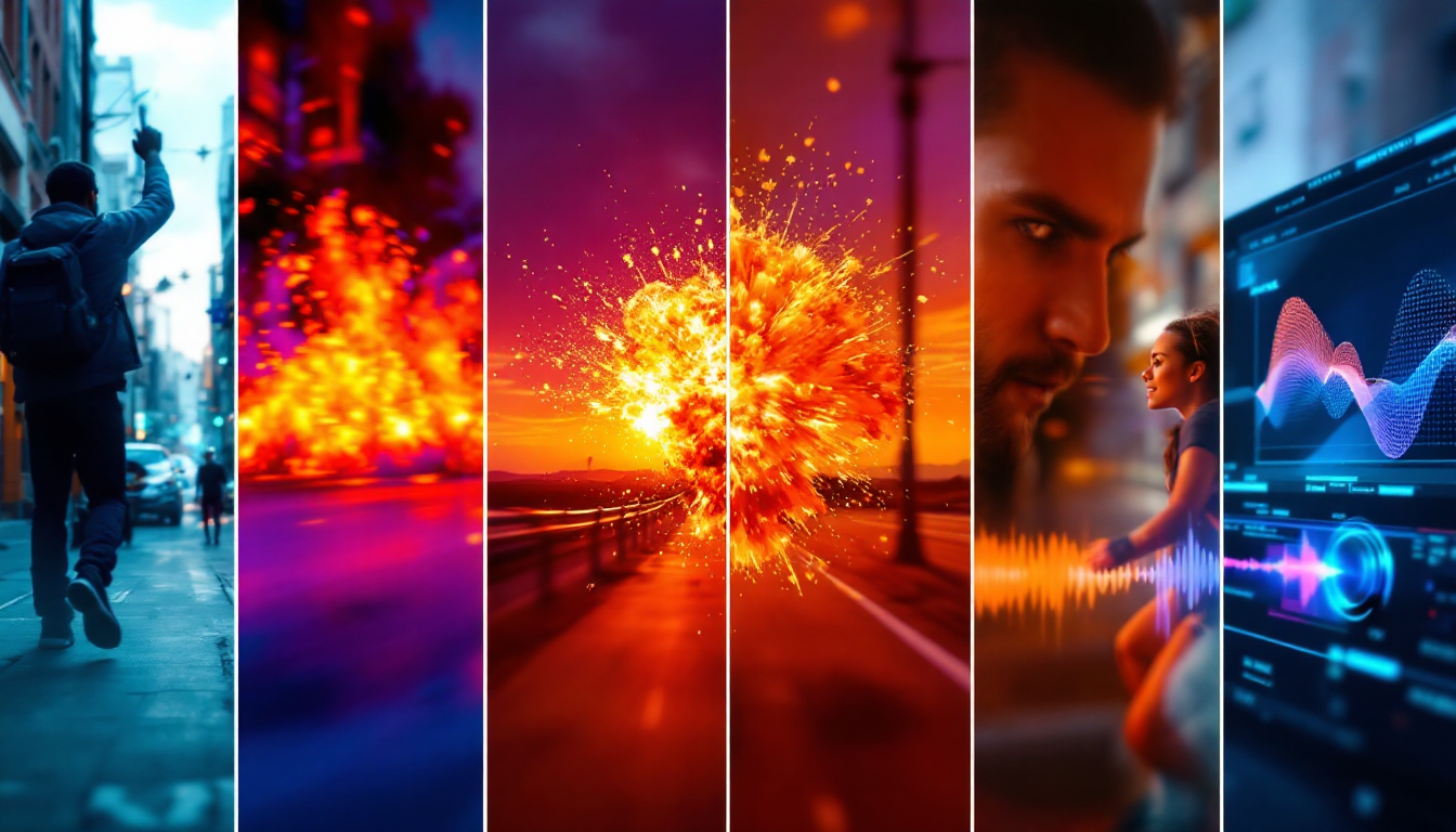 Runway ML의 Inpainting, 슬로우 모션 등 5가지 영상 편집 팁을 보여주는 콜라주 이미지