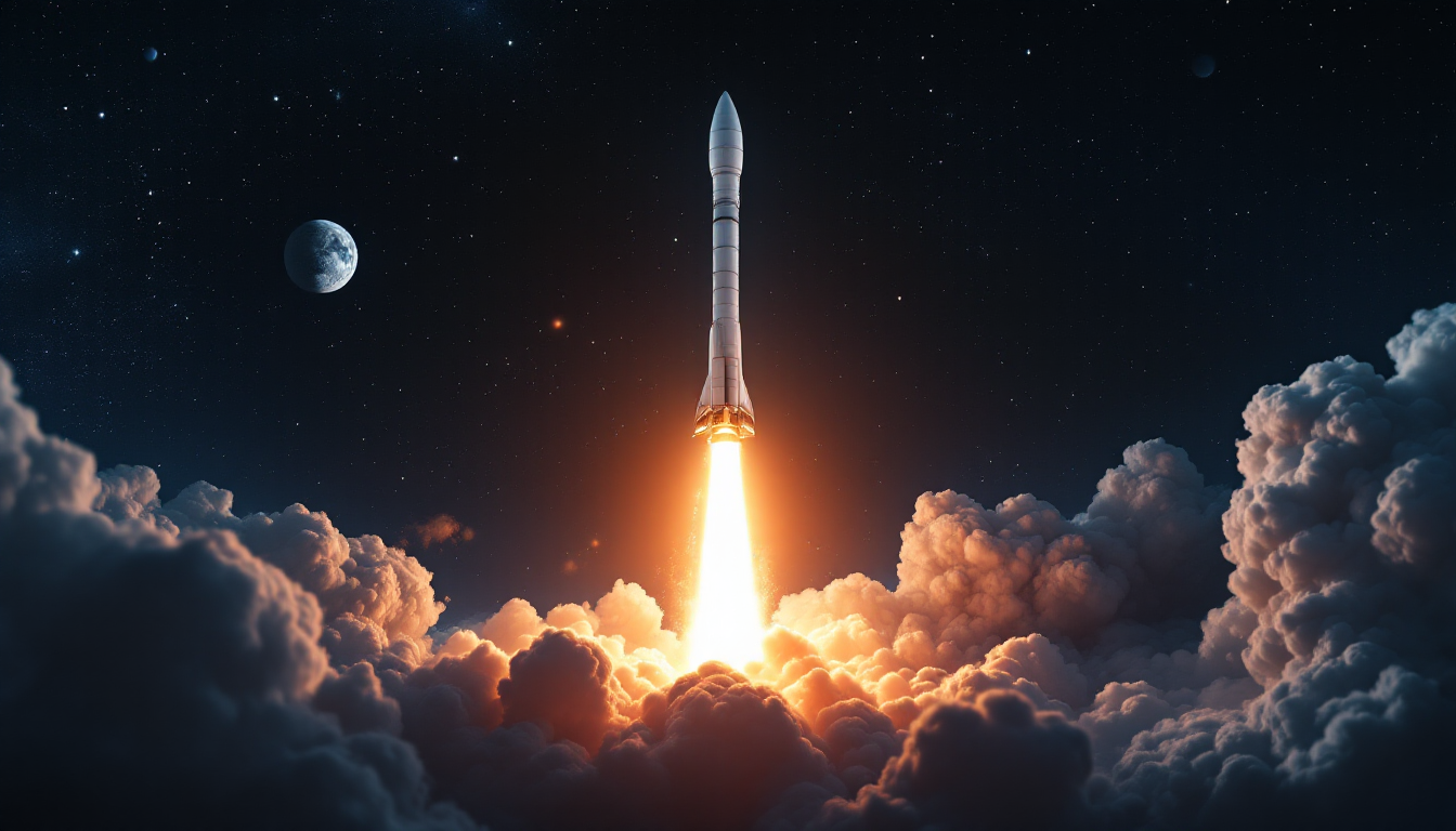 우주 탐사 기술 혁신을 주제로 한 AI 생성 영상, 로켓 발사와 소행성 탐사 장면이 포함됨