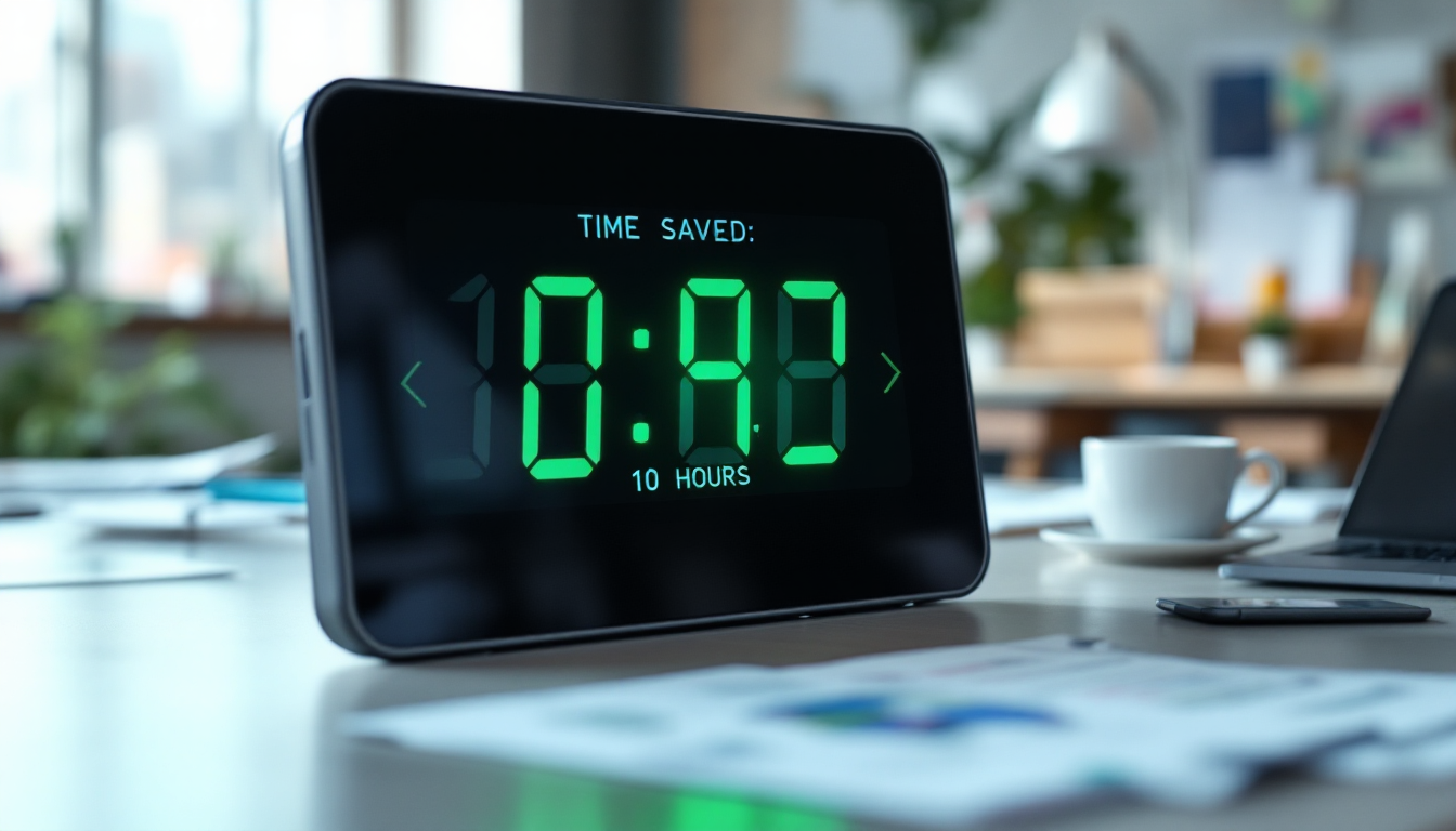 AI 회의록 자동 작성으로 시간이 90% 단축되는 것을 보여주는 시계 이미지