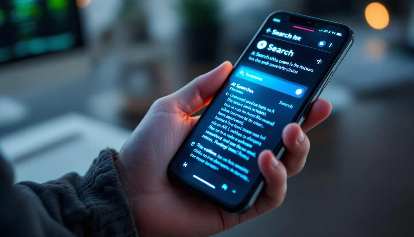 2026년에 AI 대화형 답변 엔진이 탑재된 스마트폰을 든 손