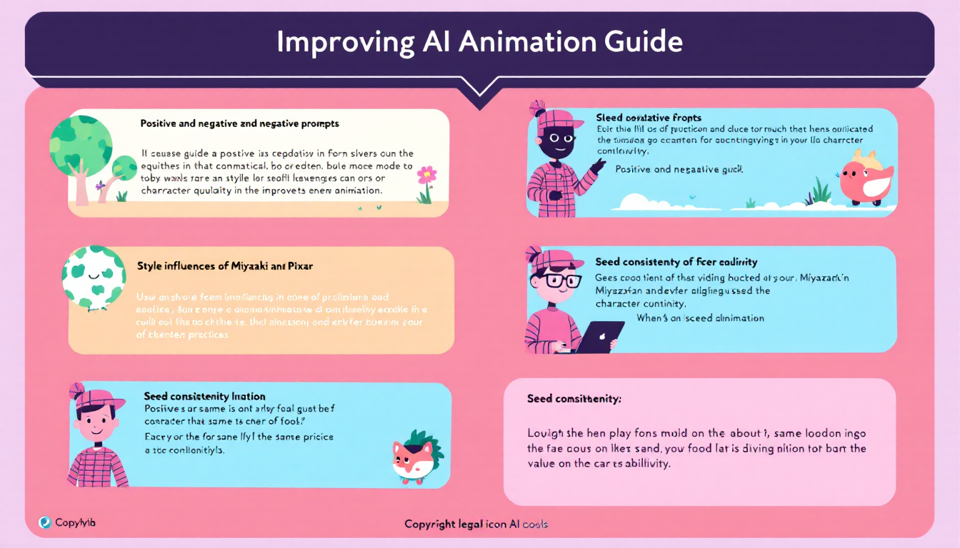 AI 애니메이션 퀄리티 향상을 위한 팁을 설명하는 교육용 이미지