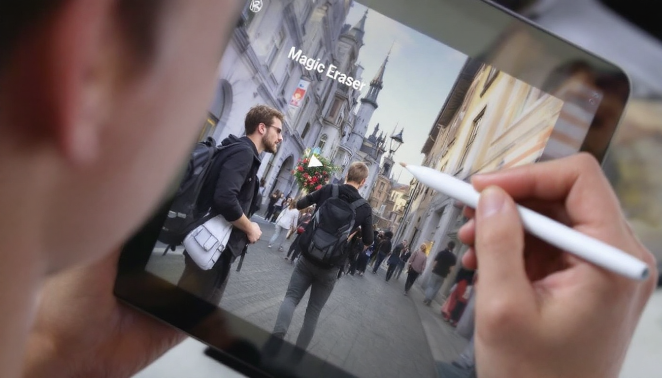 AI 사진 편집에서 불필요한 인물을 지우는 Magic Eraser 기능 시연