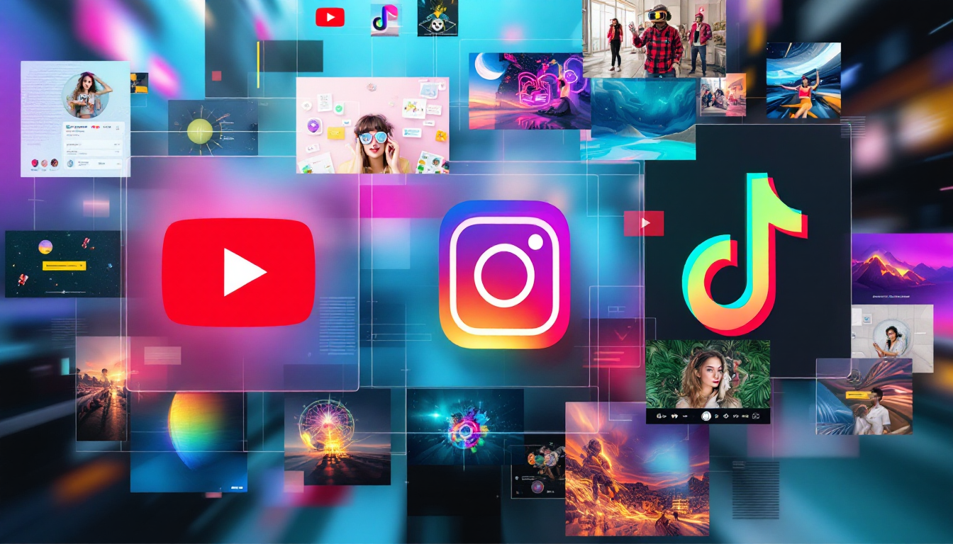 AI 기술과 유튜브, 릴스, 틱톡 로고가 결합된 이미지