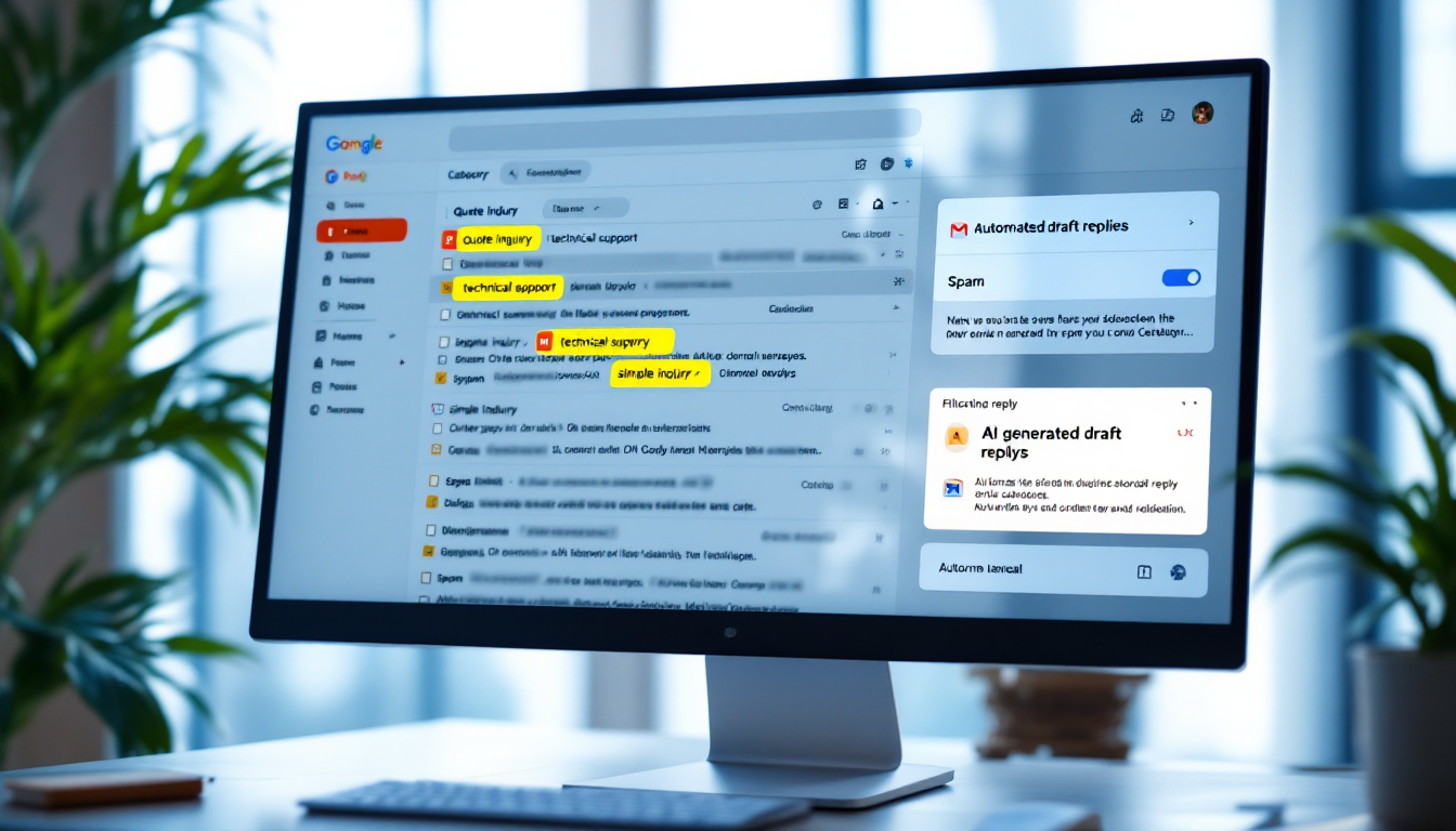 자동으로 분류되고 AI가 초안을 작성하는 이메일 관리 자동화 화면