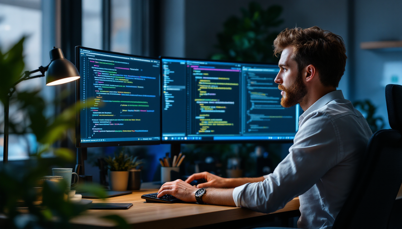 개발자가 클로드 AI를 이용해 코드 디버깅과 문서화를 자동화하는 모습
