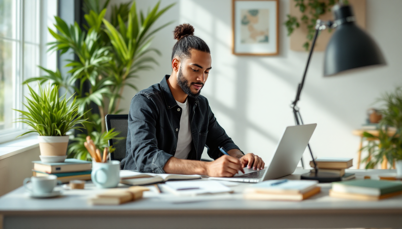 ChatGPT 전자책 제작을 위해 노트북으로 작업하는 사람
