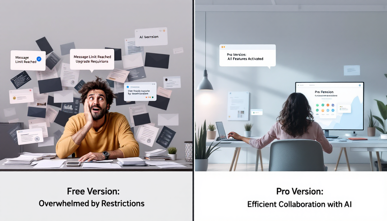 클로드 AI 무료 버전 사용 시 답답함과 유료 버전 전환 후 효과적인 업무 수행 모습