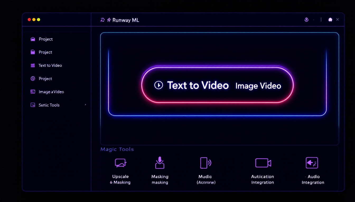 Runway ML 메인 대시보드 사용자 인터페이스 모습