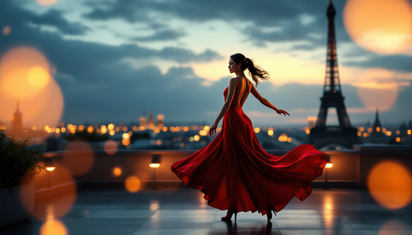 4W1H 공식으로 만든 Kling AI 프롬프트 예시 영상: 파리 옥상에서 춤추는 여성