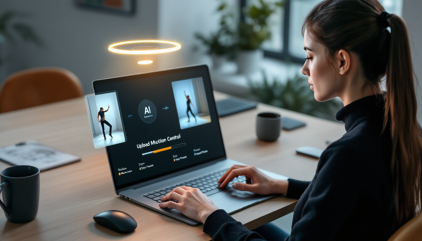 Kling AI 모션 컨트롤 기능을 사용해 춤 동작 영상 클립을 업로드하는 장면