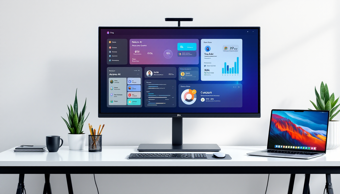 2026년 최고의 AI 업무 자동화 툴을 보여주는 현대적인 사무실 책상