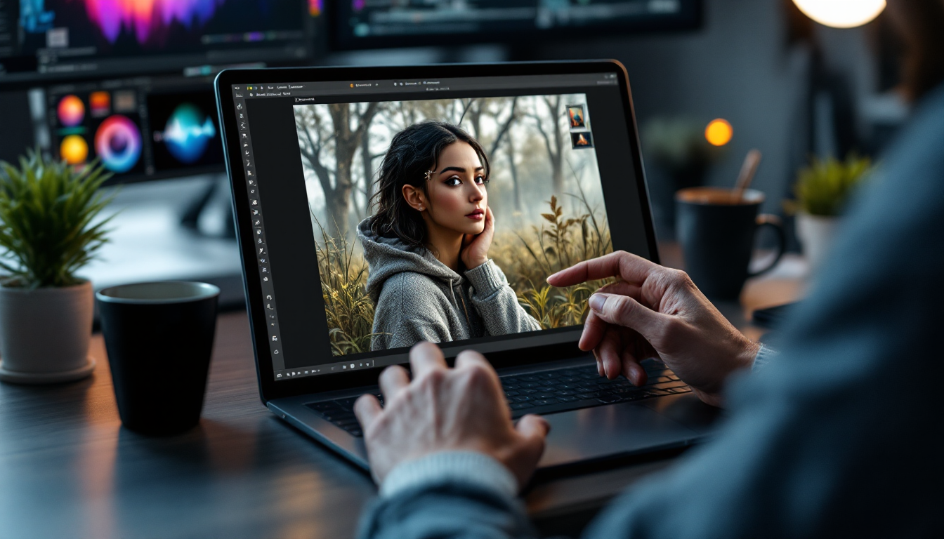 AI로 생성된 이미지를 포토샵에서 레이어를 분리하여 디테일하게 편집하는 디지털 아티스트