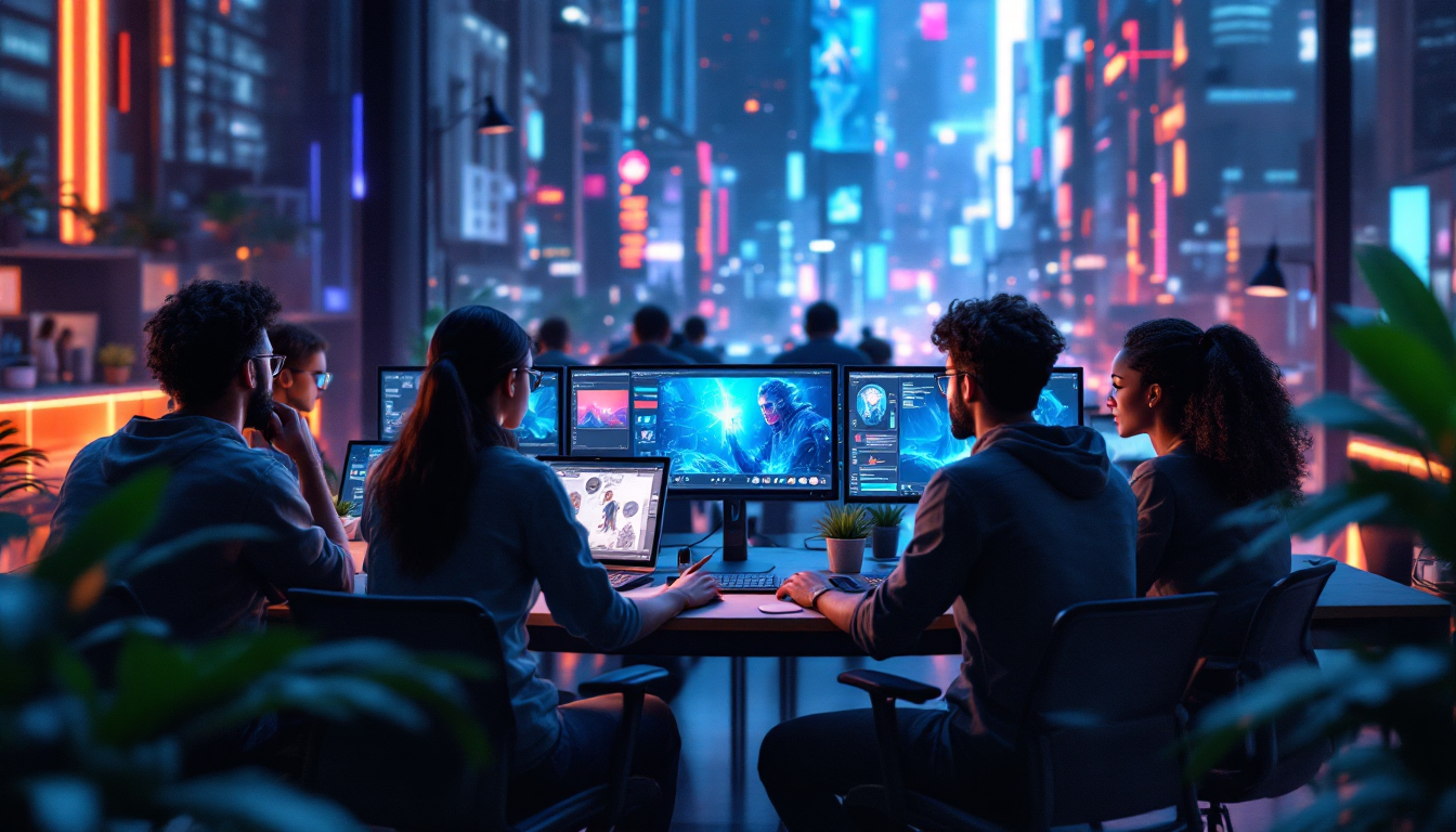 라이브 온라인 부트캠프에서 AI 도구를 활용해 게임 리소스를 제작하는 참가자들 모습