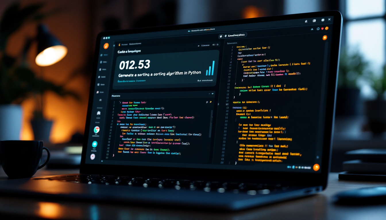 AI 기반 코딩 혁신을 보여주는 세련되고 현대적인 대시보드 이미지