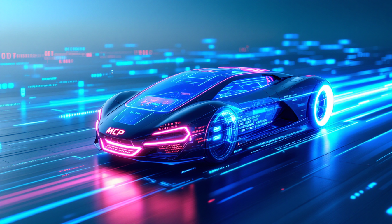 바이브코딩의 엔진인 MCP 기술을 상징하는 강력한 디지털 엔진 이미지