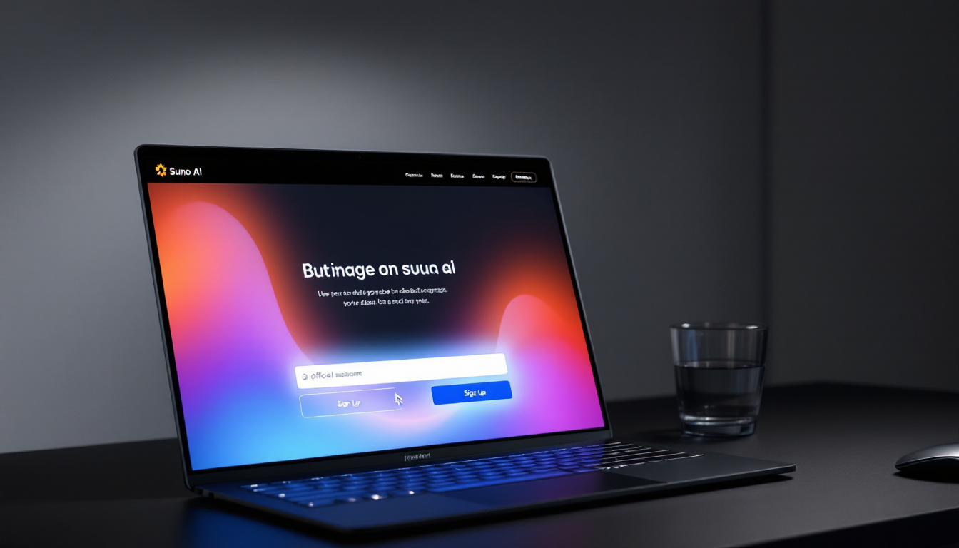 Suno AI 공식 웹사이트와 간편한 회원가입 인터페이스 화면