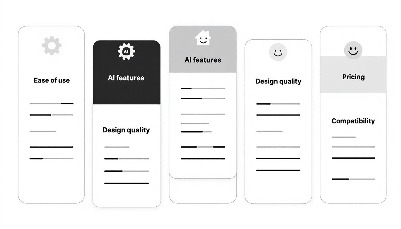 AI PPT 제작 툴 선택을 위한 핵심 비교 분석 프레임워크를 시각화한 이미지