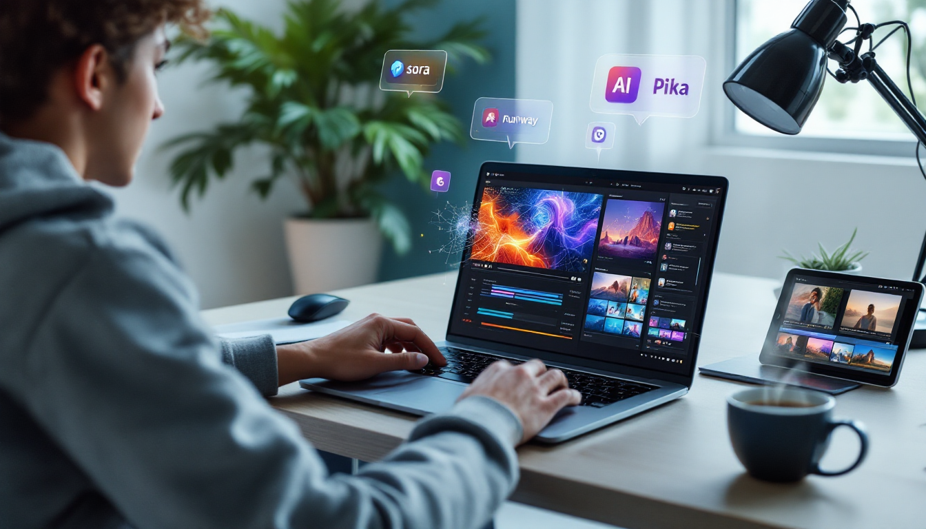 AI 영상 저작권 이해를 위해 컴퓨터에서 AI 영상 생성 소프트웨어를 사용하는 사람