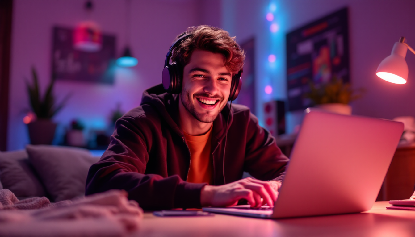 완성된 첫 AI 자작곡을 들으며 만족스러워하는 창작자의 모습