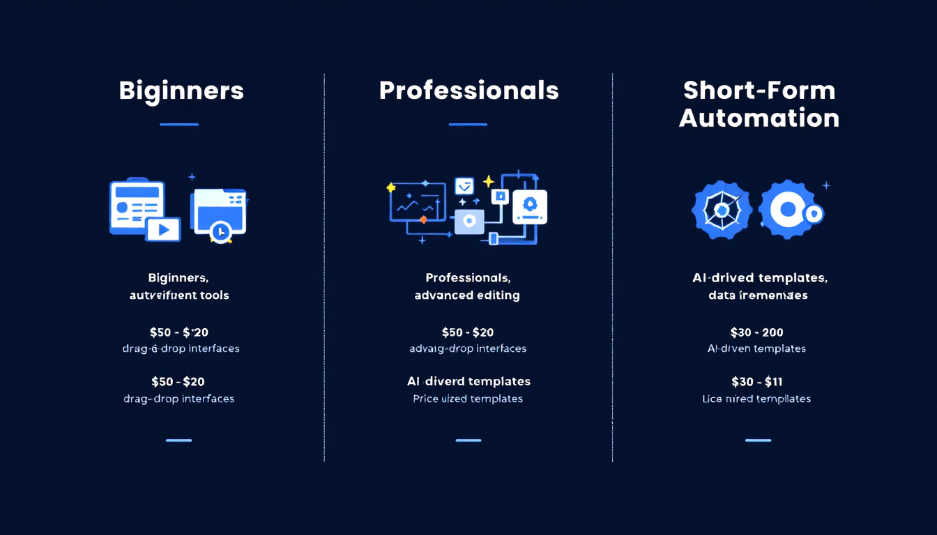 초보자용, 전문가용, 숏폼 자동화용 AI 영상 제작 도구와 특징, 가격대를 정리한 인포그래픽