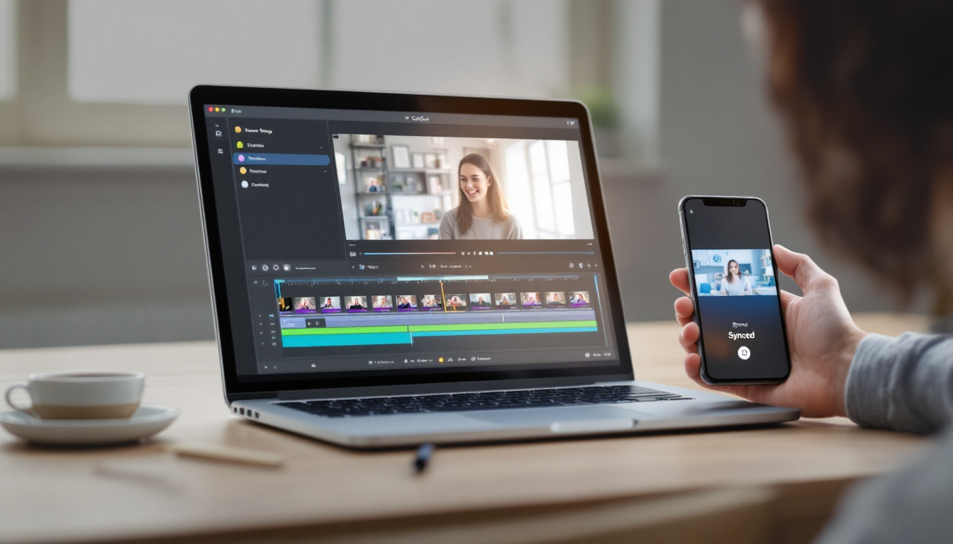 CapCut의 클라우드 연동 기능으로 PC와 스마트폰 간 프로젝트 동기화 모습