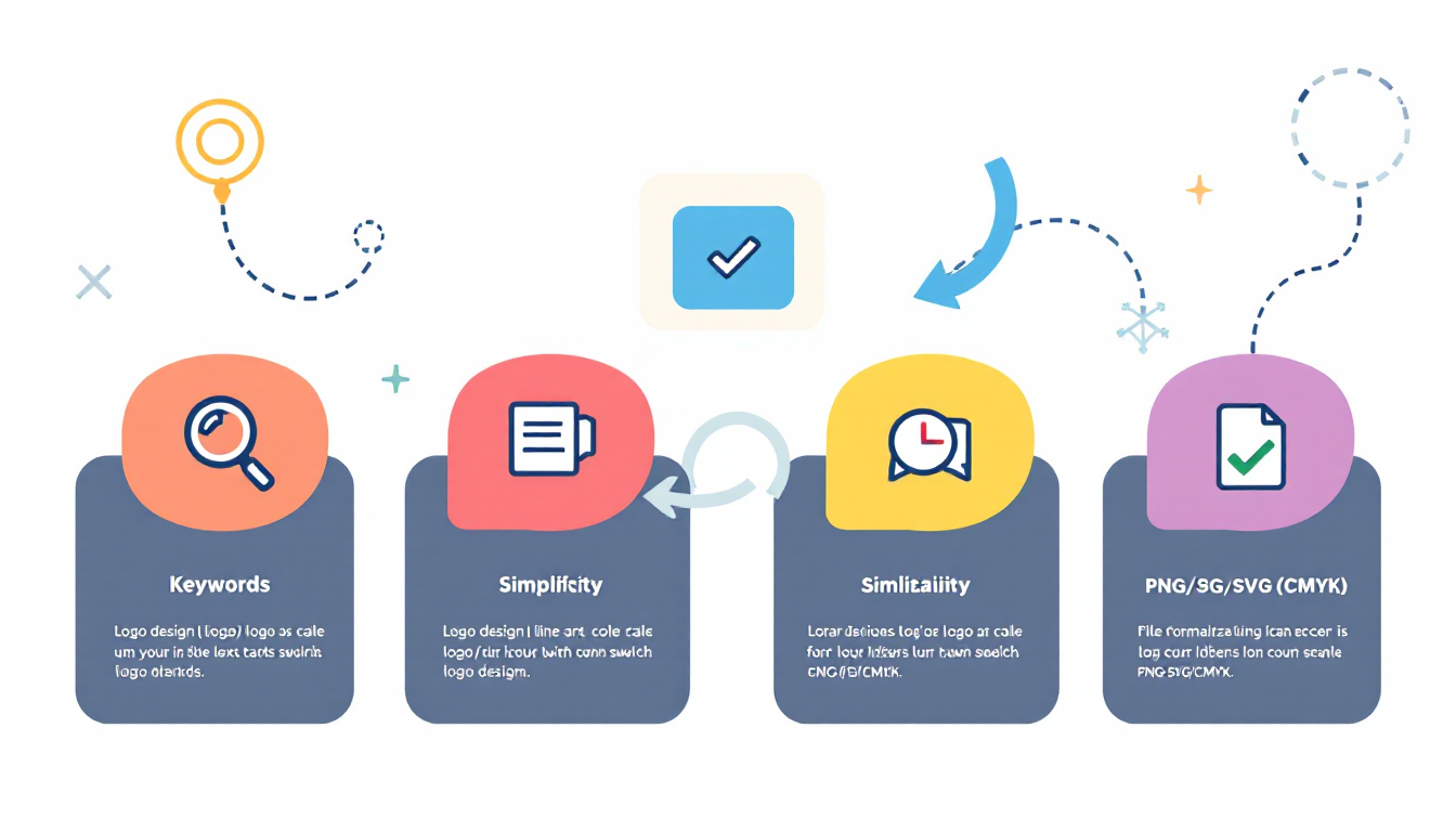 로고 디자인 팁 7가지를 시각적으로 표현한 인포그래픽 스타일 이미지