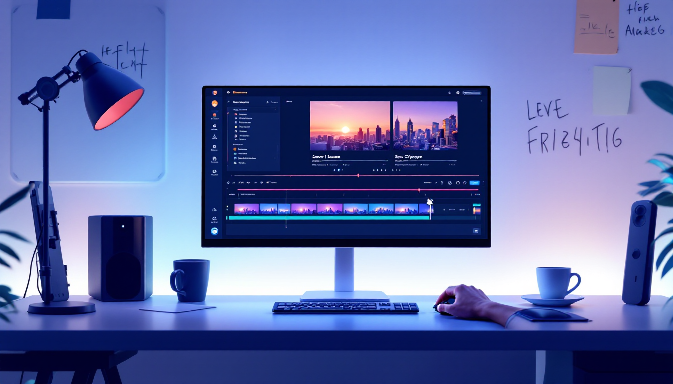 AI가 대본을 기반으로 영상 클립과 이미지를 자동 생성하고 사용자가 편집하는 모습