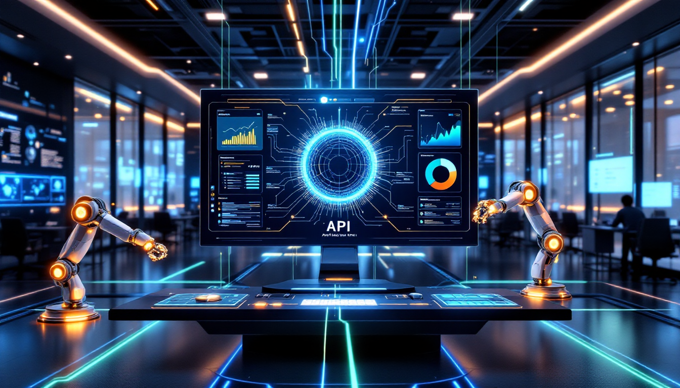 AI 에이전트, RPA, API가 융합되어 비즈니스 생산성과 의사결정을 지원하는 스마트 전략 이미지