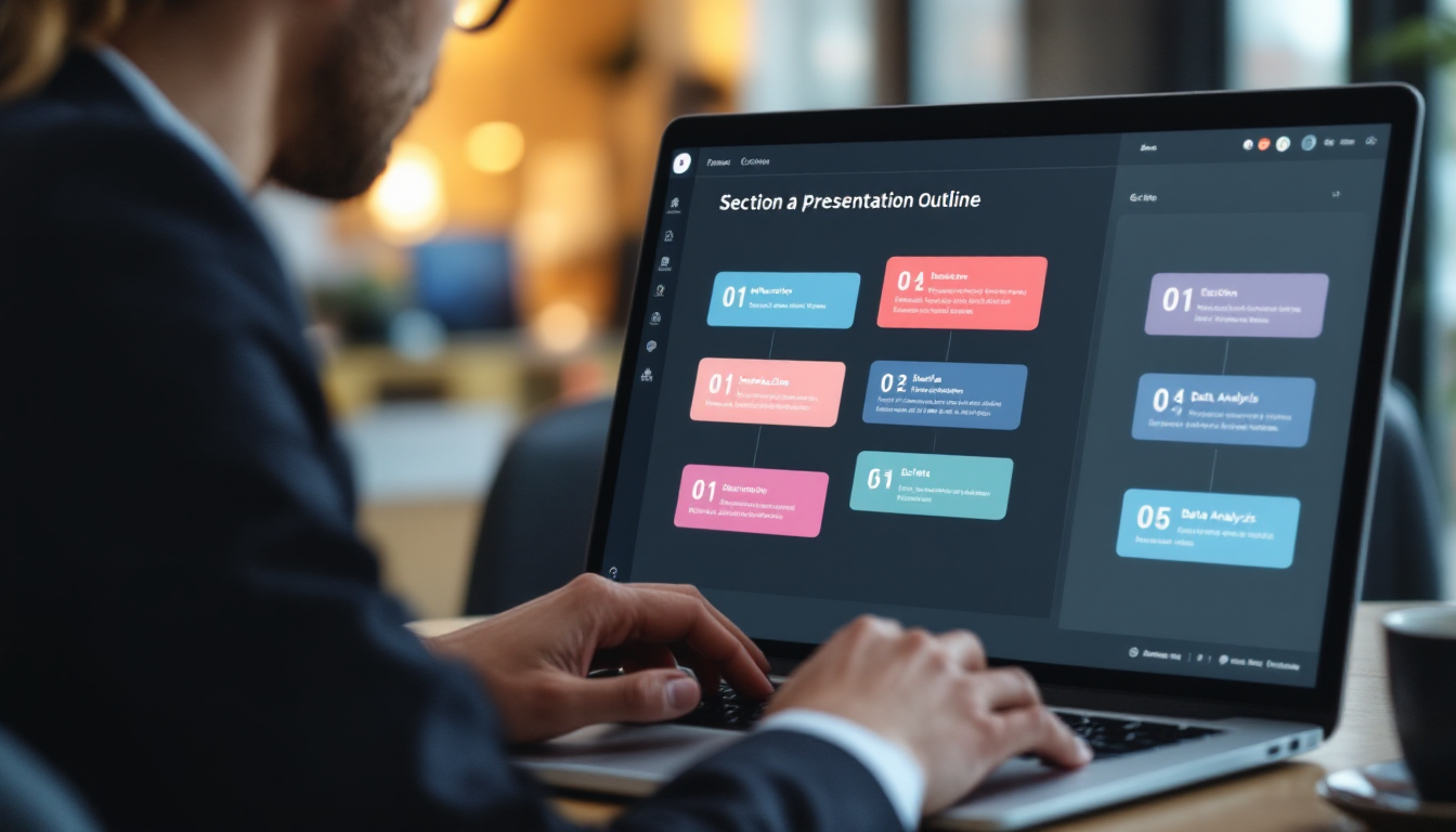 AI가 제안한 프레젠테이션 개요를 검토하고 수정하는 모습