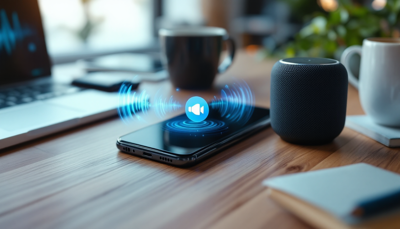 스마트폰과 AI 스피커에서 TTS 기술이 활용되는 장면