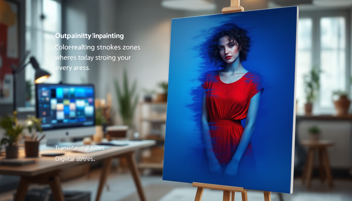나노바나나 인페인팅과 아웃페인팅 기법으로 의상 색 변경과 이미지 캔버스 확장을 보여주는 디지털 아트워크