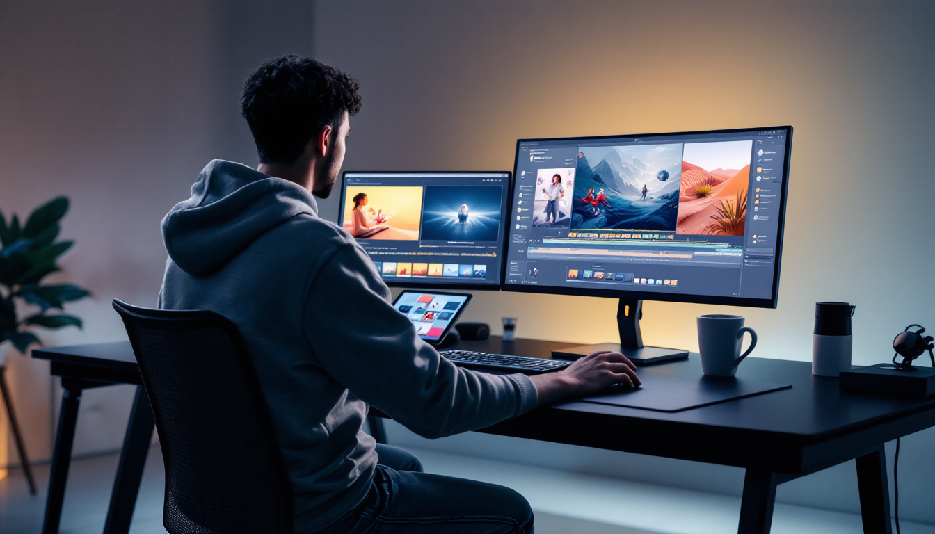 AI 영상 제작 툴을 활용하여 SNS 숏폼 콘텐츠를 대량으로 생산하는 모습