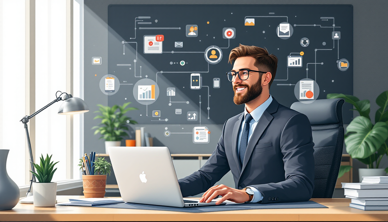 n8n 사용법을 통해 일상의 반복 업무를 자동화하는 모습을 표현한 이미지