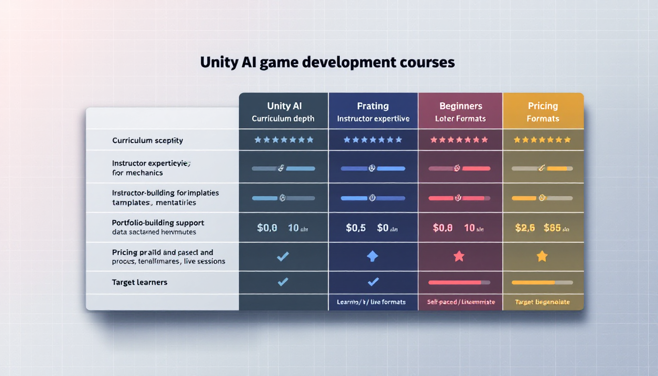 유니티 AI 게임 개발 강의 비교 표를 인포그래픽 스타일로 시각화한 이미지